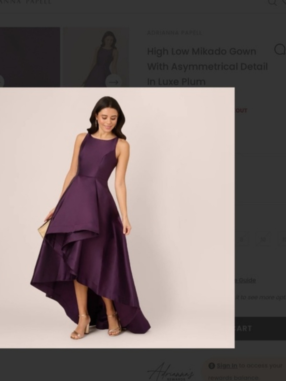 NWT Adrianna Papell Mikado High Low Formal Gown Luxe Plum